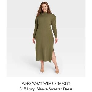 Who What Wear Olive Green Women's Maxi Sweater Dress XL Puff Sleeve Fall Winter